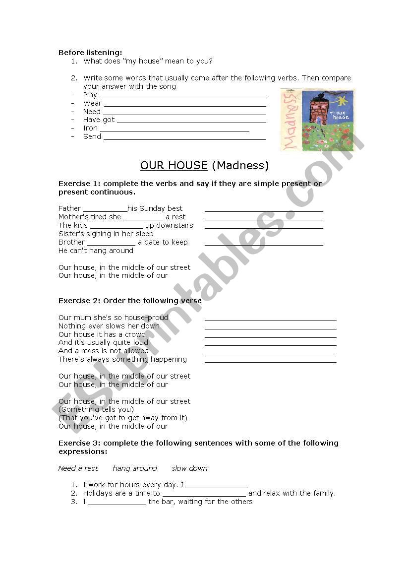 OUR HOUSE worksheet
