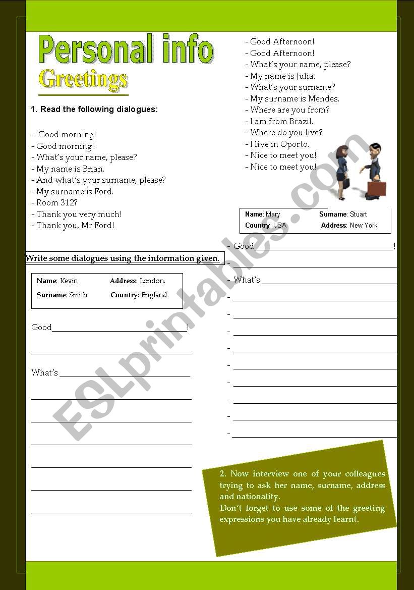 Personal info - greetings worksheet