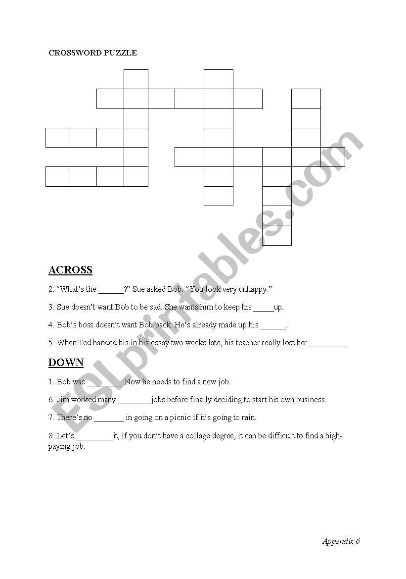 crossword puzzle for idioms worksheet