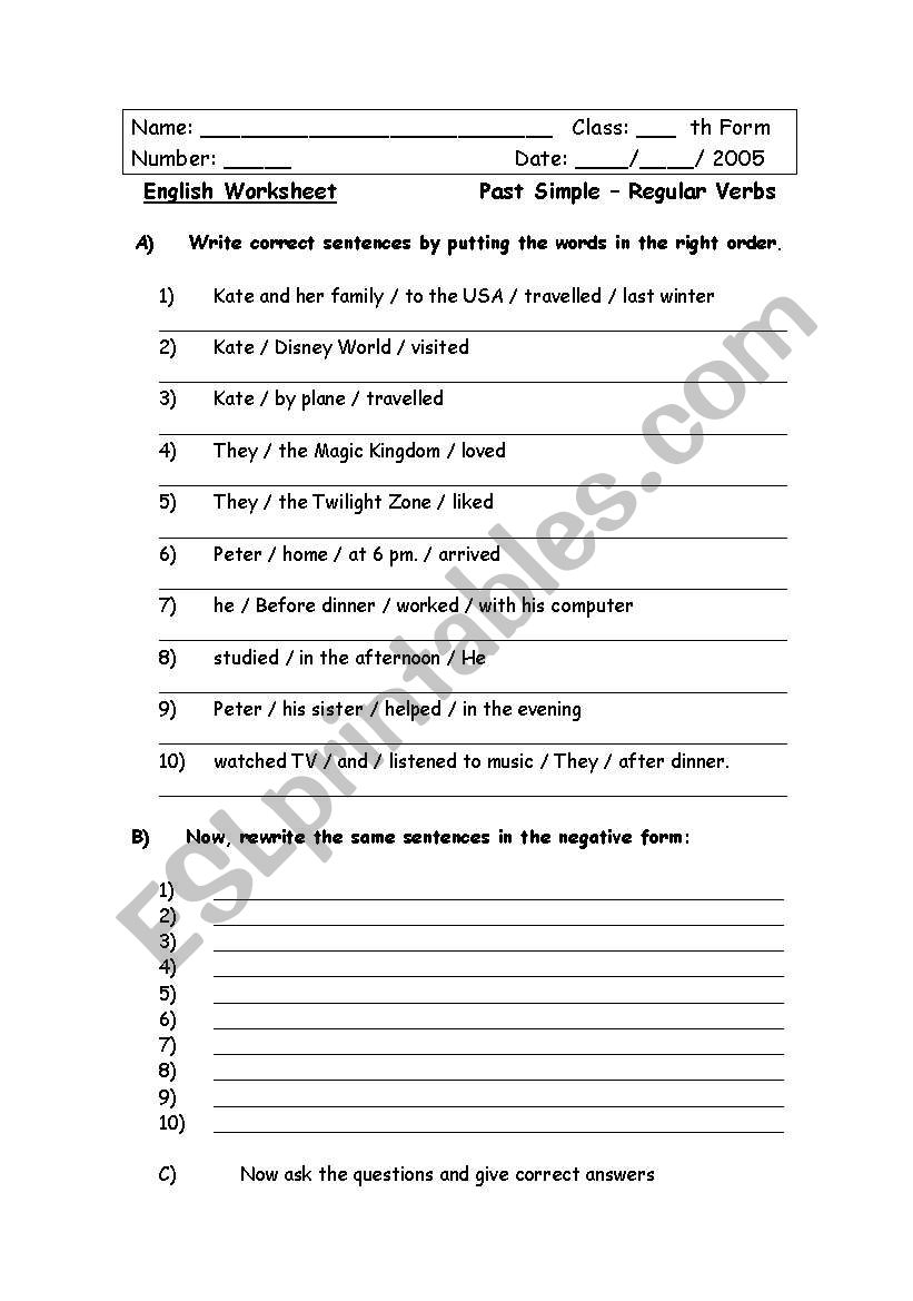 past simple worksheet