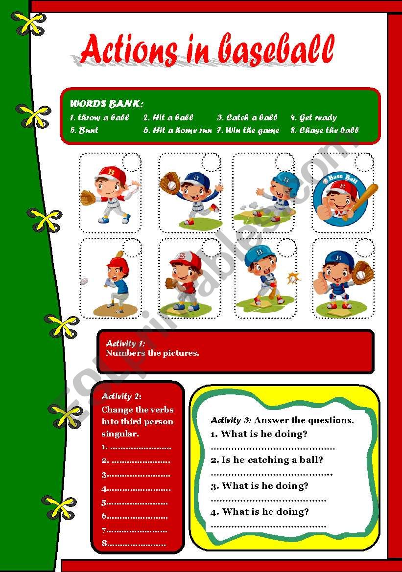 ACTIONS IN BASEBALL GAME worksheet