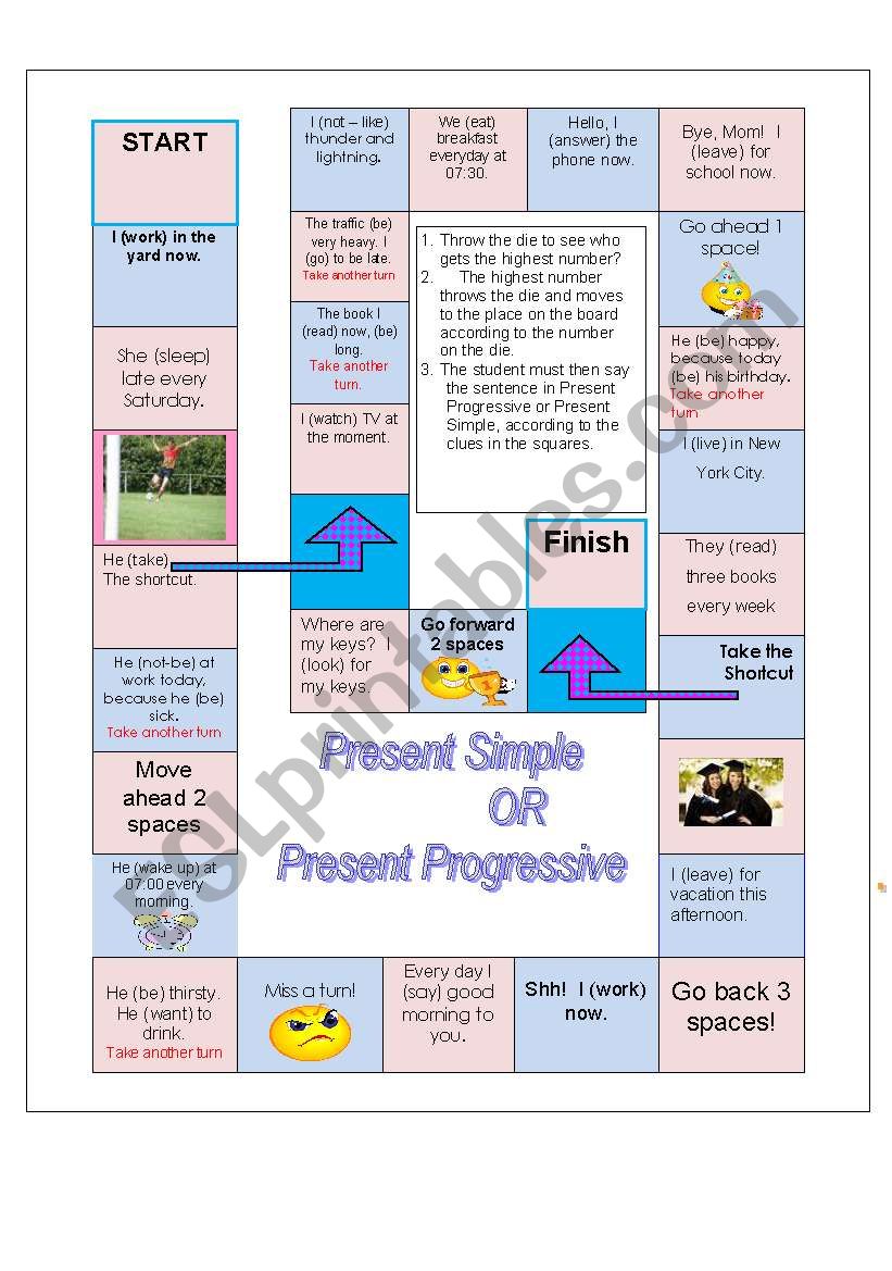 Board game - Present Simple or Present Progressive