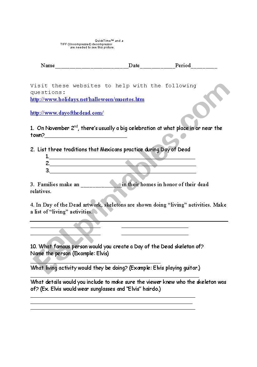 Day of the Dead Worksheet worksheet