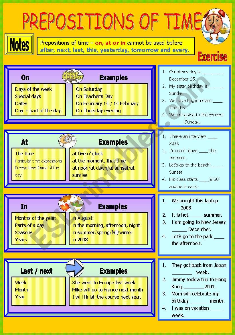 Preposition of  Time worksheet