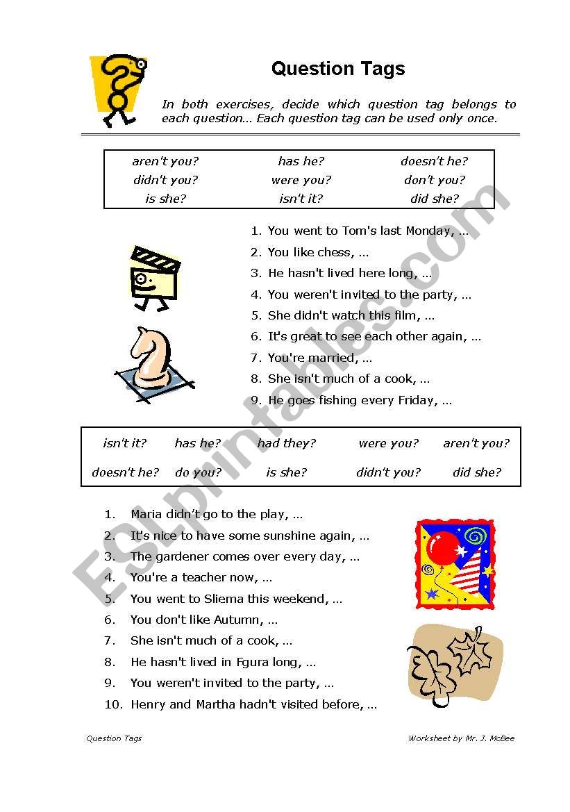 question tags esl worksheet by darkbear