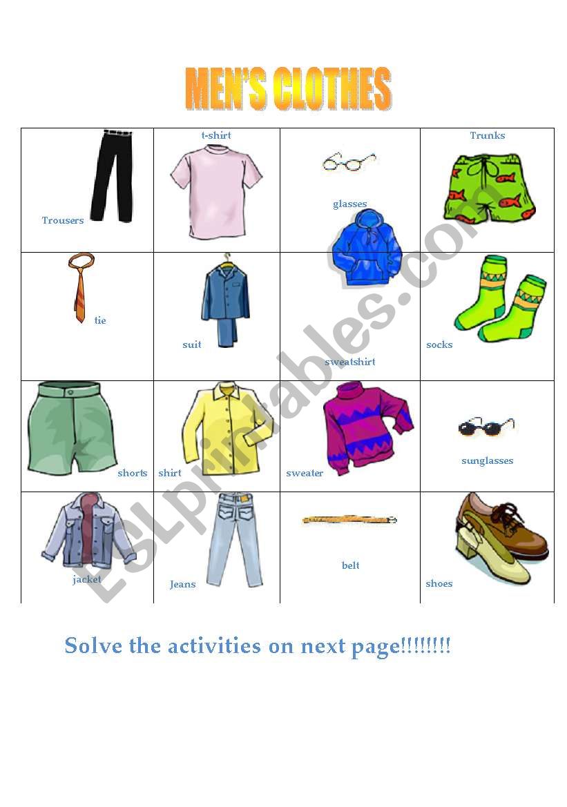 MENS CLOTHES worksheet