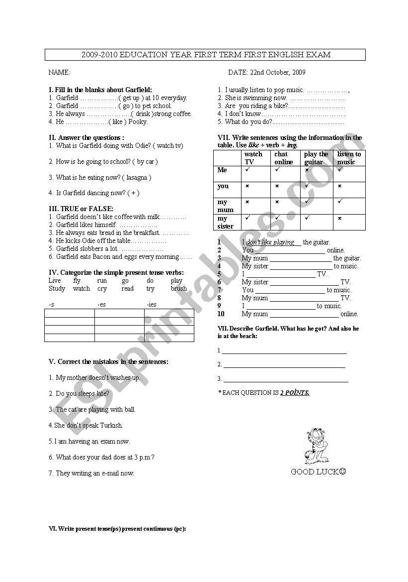 revision exam worksheet
