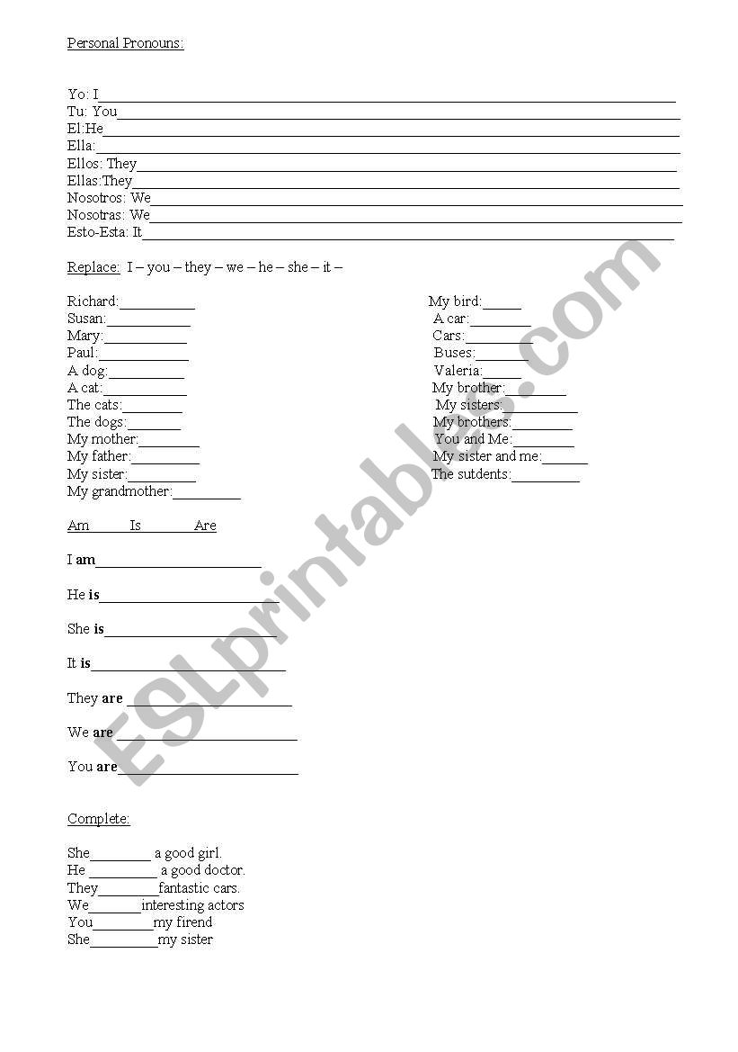 personal pronouns and verb to be