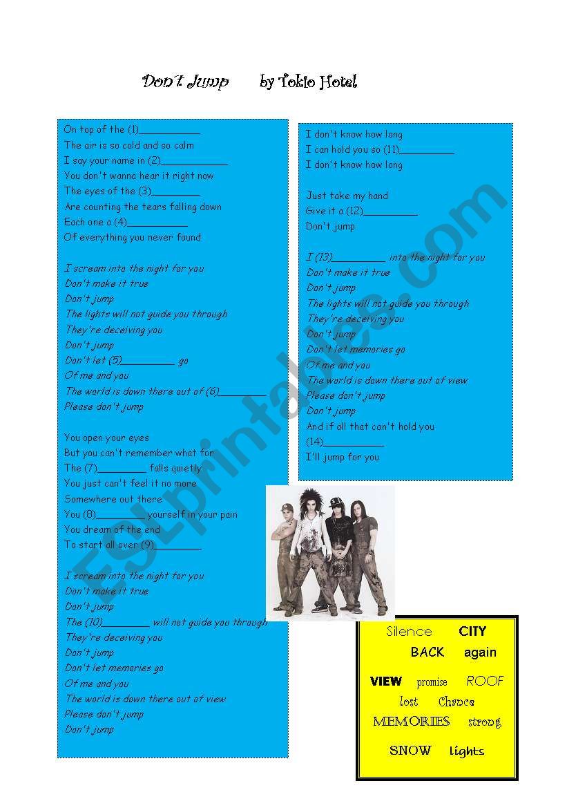Dont Jump by Tokio Hotel worksheet