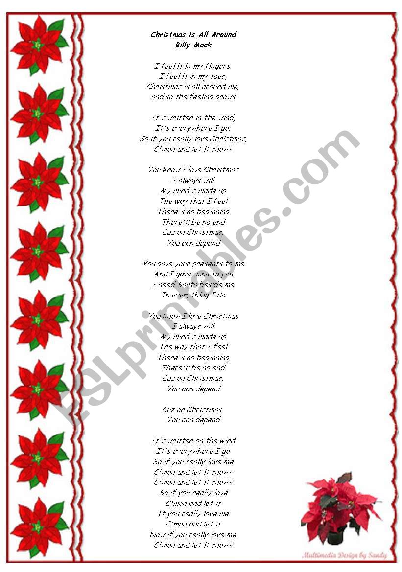Cristmas is all around SONG worksheet