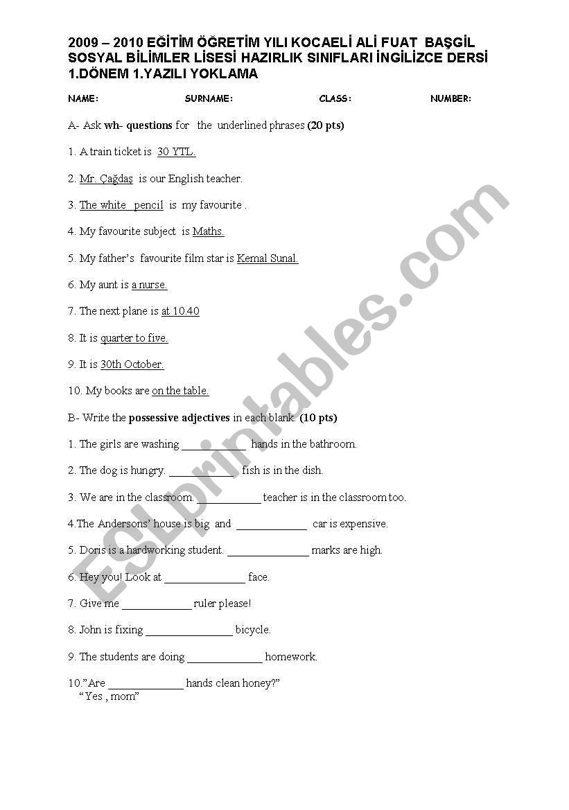 EXAM worksheet