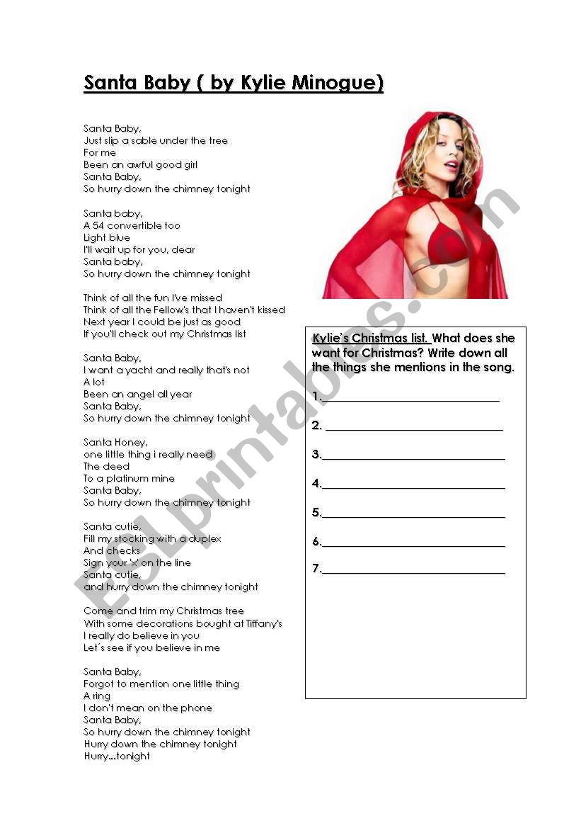 Santa Baby by Kylie Minogue worksheet