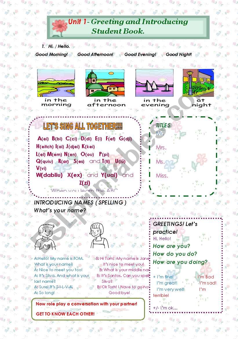 greetings two pages worksheet