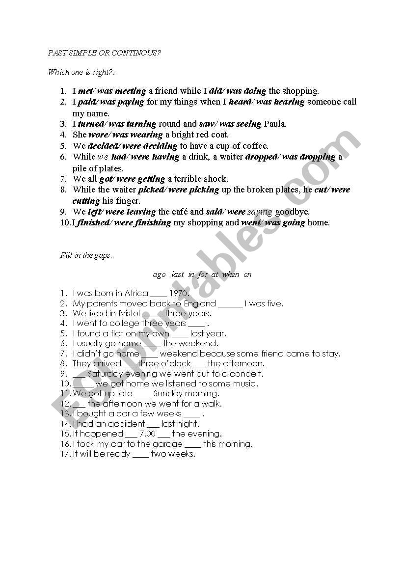 past simple or continuous worksheet