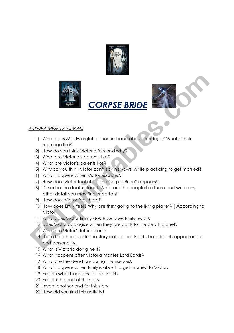 CORPSE BRIDE  worksheet