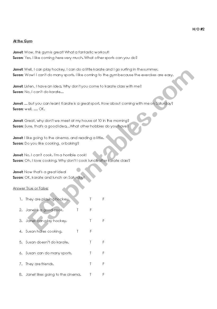 Reading Present Continuous/Simple Present Sports/Hobbies