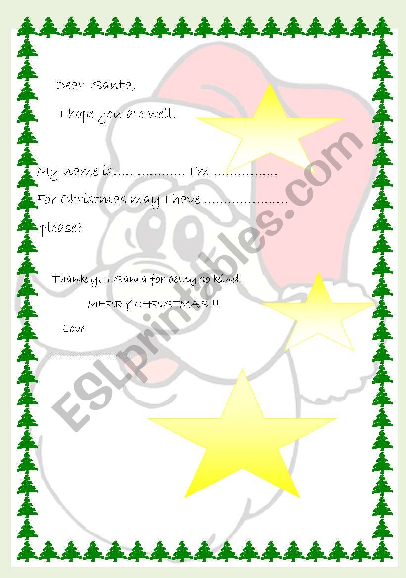 a letter to Santa Clause worksheet