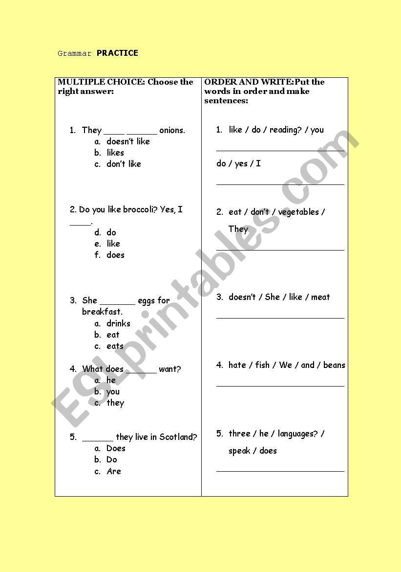 GRAMMAR REVISION worksheet