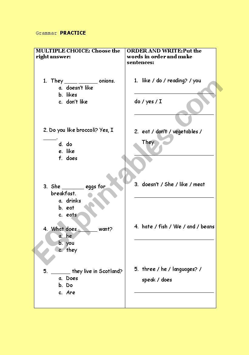 GRAMMAR REVISION worksheet