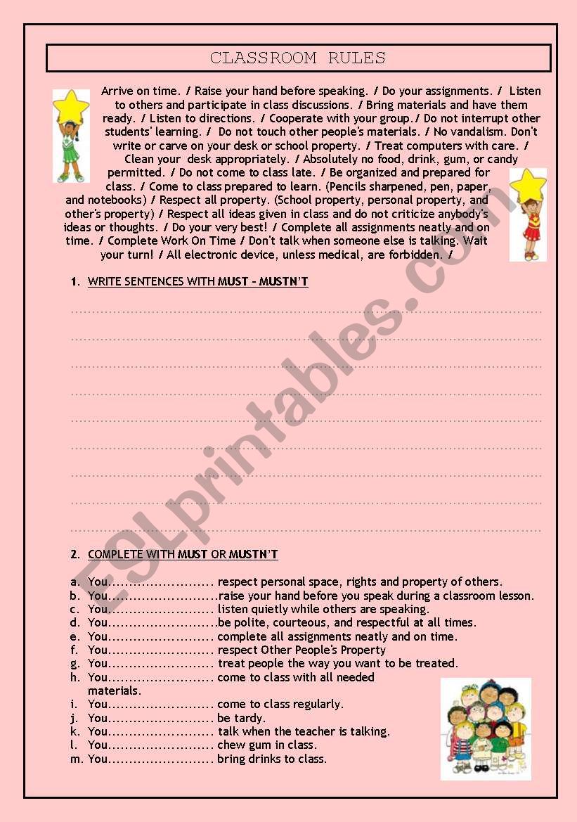 CLASSROOM RULES worksheet