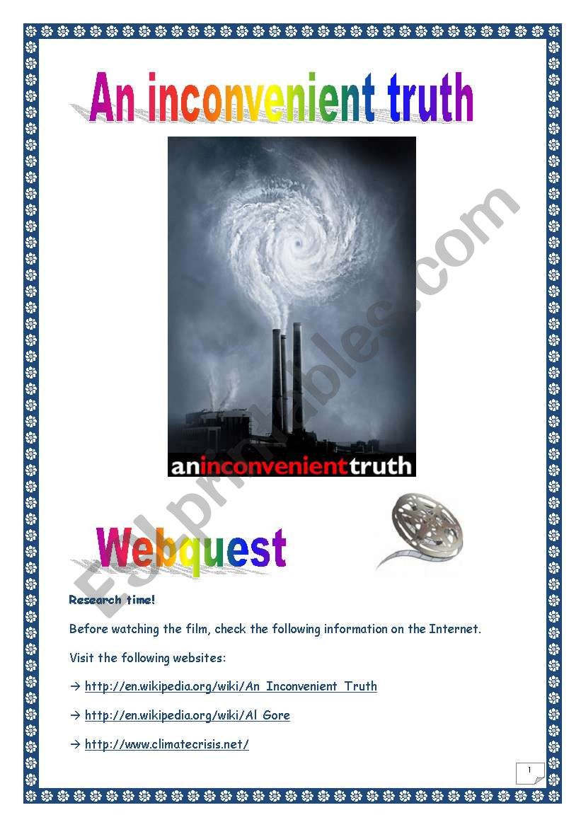 An Inconveninet Truth (Al Gore) WEBQUEST (4 pages, 9 tasks, comprehensive PROJECT& KEY)