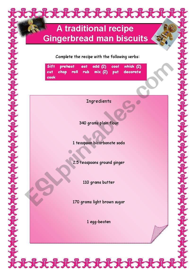 A traditional recipe worksheet