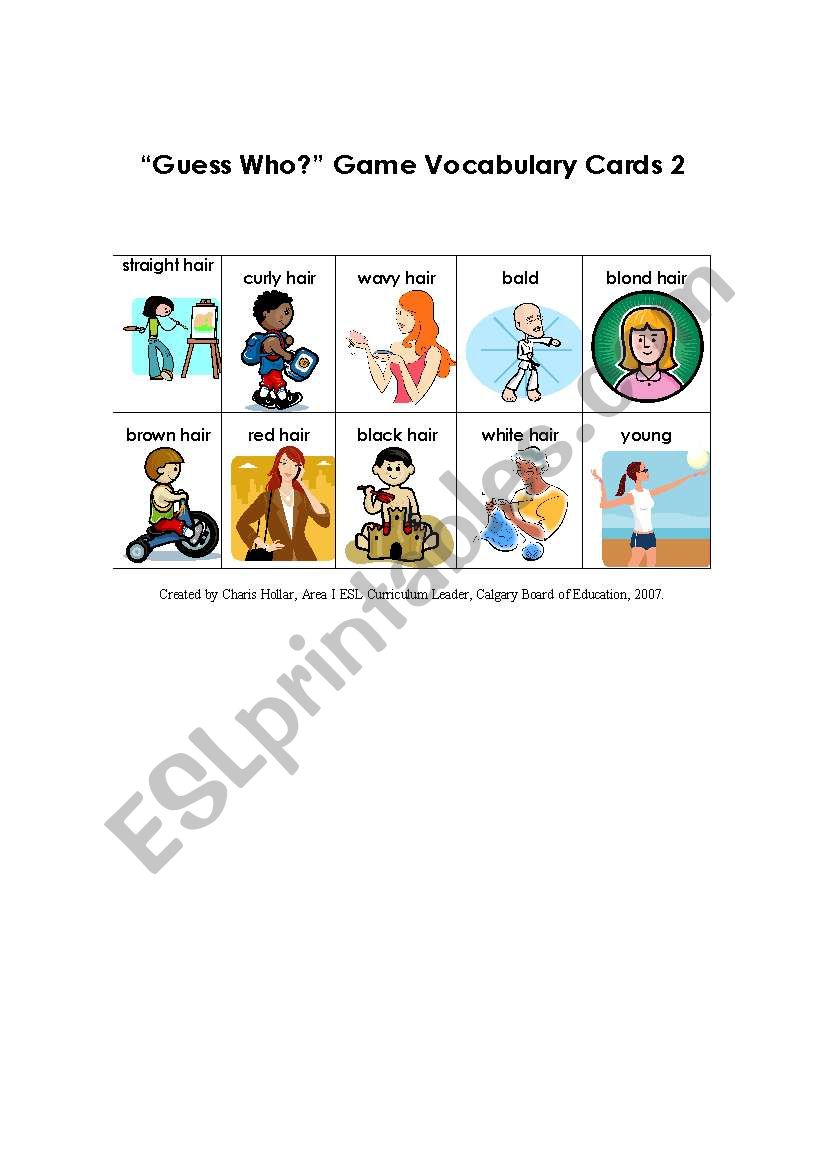 Guess Who Game Vocabulary 2 worksheet