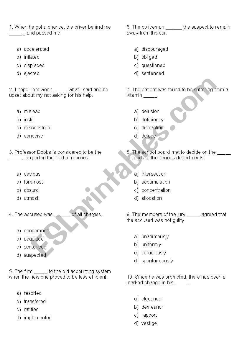 ECPE Michigan Proficiency Vocabulary Test 1