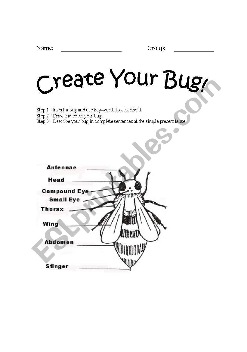 Create Your Bug worksheet