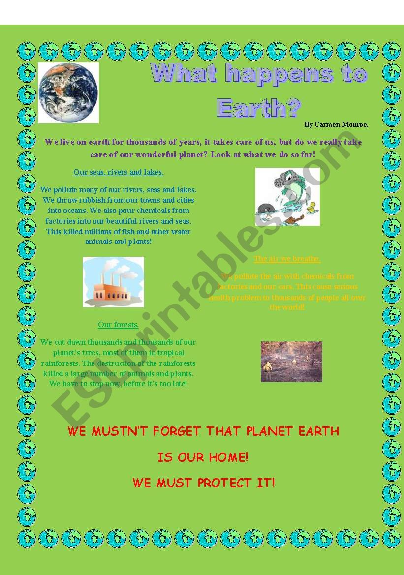 What happens to Earth? Reading activity