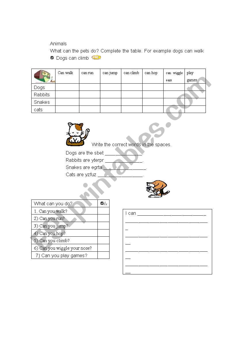 Animal Abilities worksheet