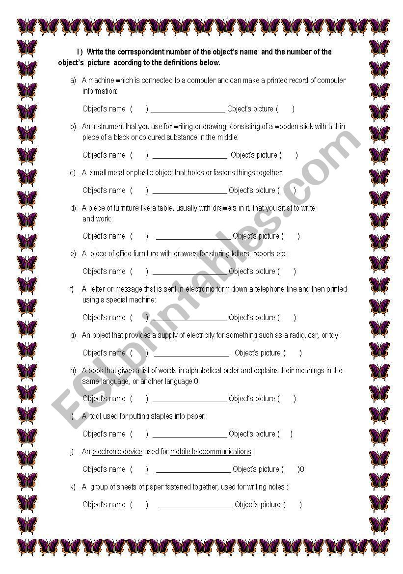 Office Vocabulary worksheet