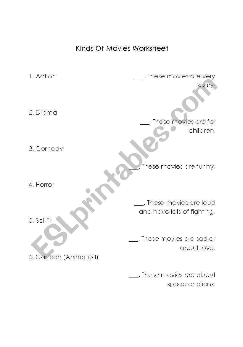 Movie Genre Worksheet worksheet