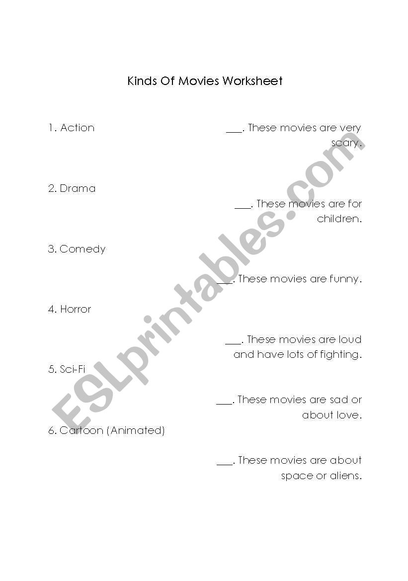 Movie Genre Worksheet worksheet