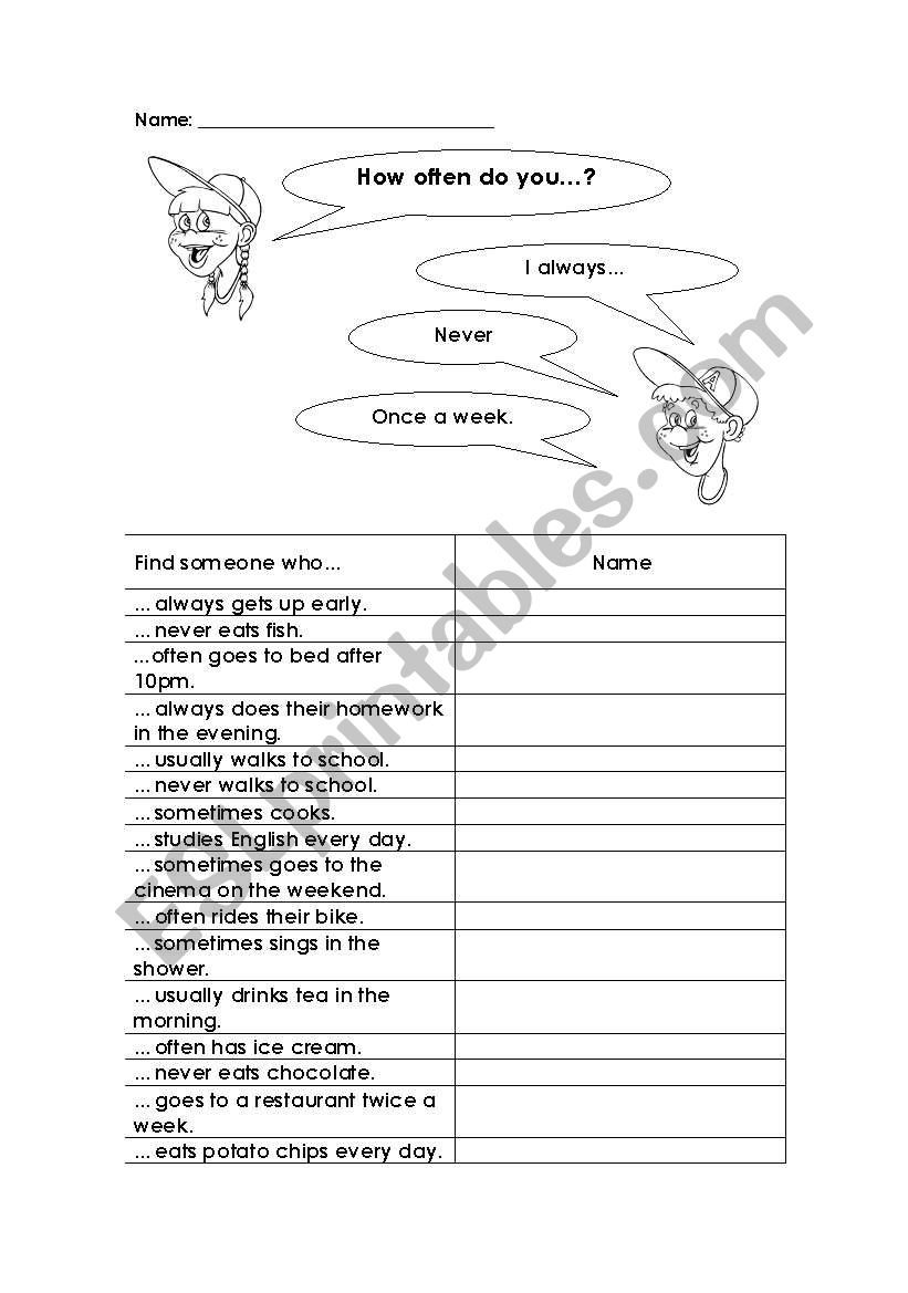 Survey: How often do you...? worksheet