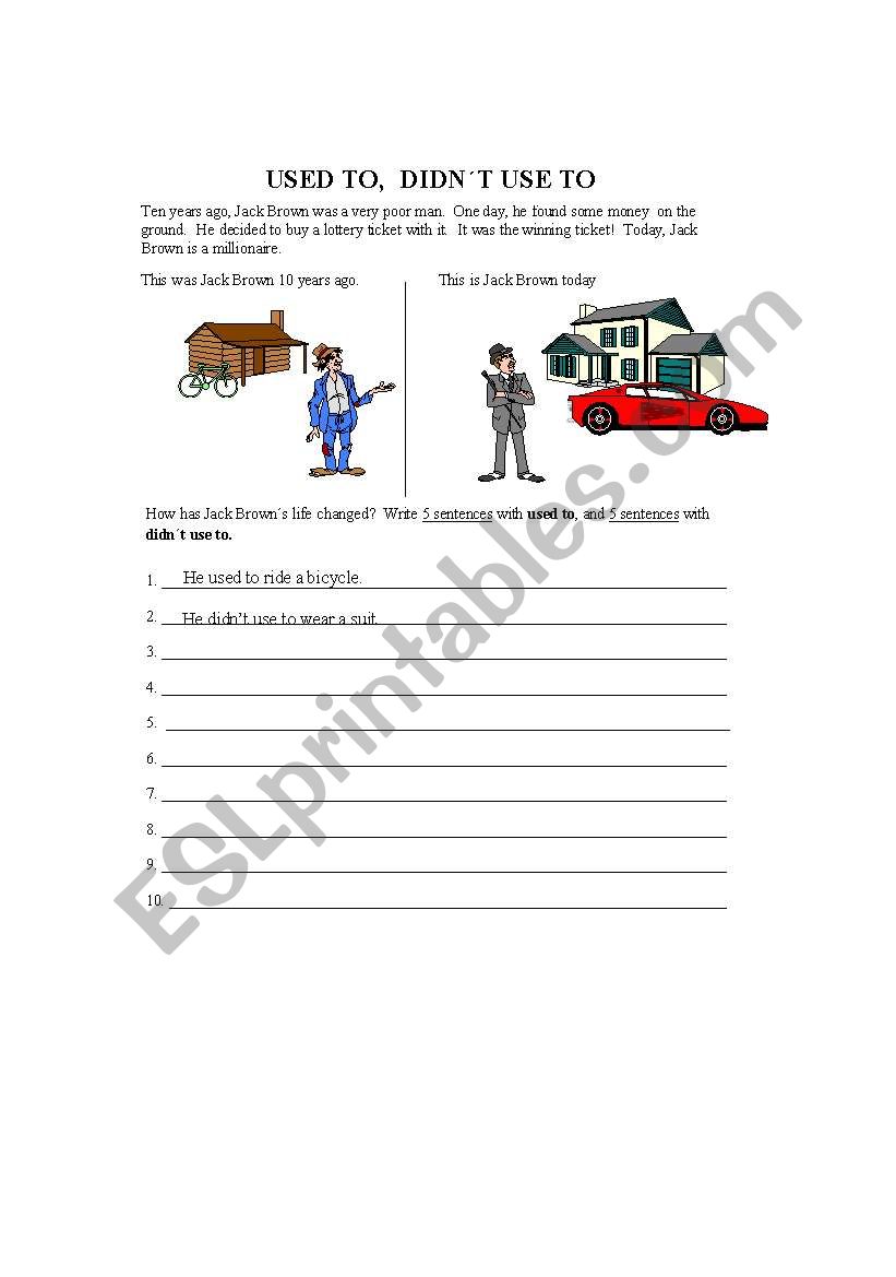 USED TO,  DIDNīT USE TO Worksheet USED TO,  DIDNīT USE TO Worksheet