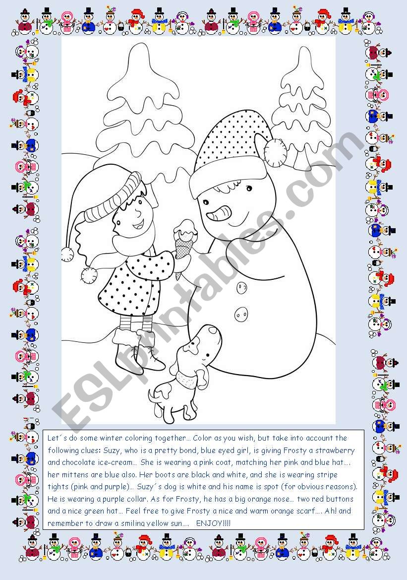 Suzy and Frosty worksheet