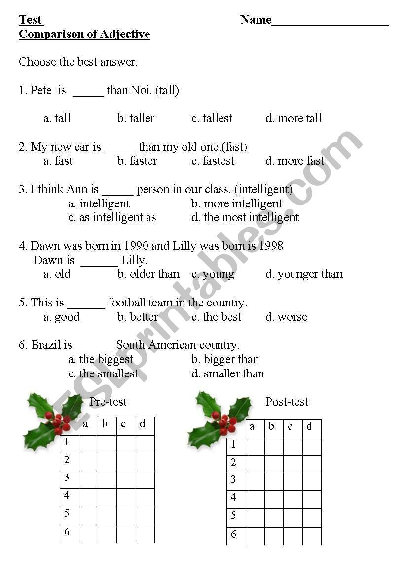 comparison of adjective worksheet