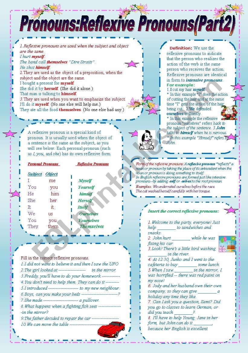 Pronouns: Reflexive Pronouns(Part2) (2 pages)