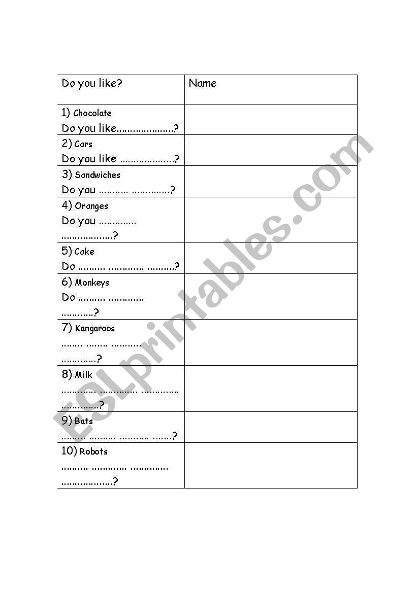 Do you like? worksheet