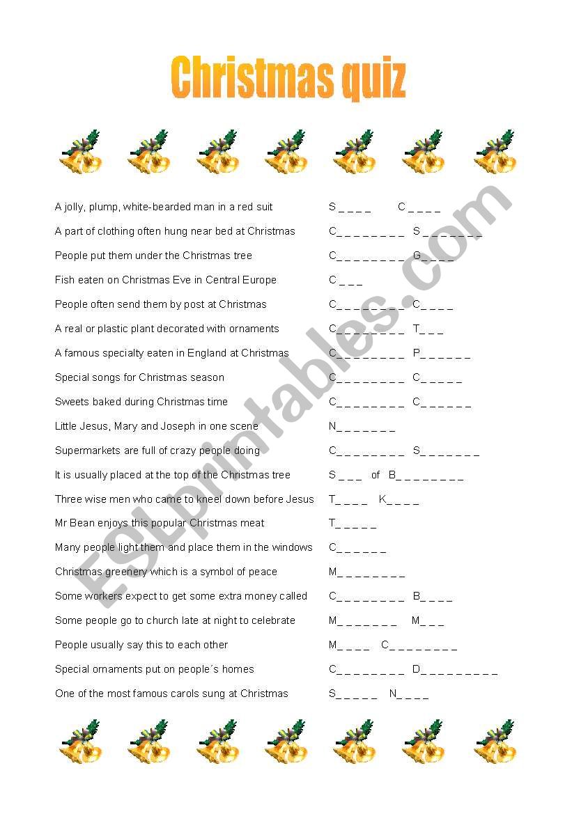 Christmas quiz worksheet