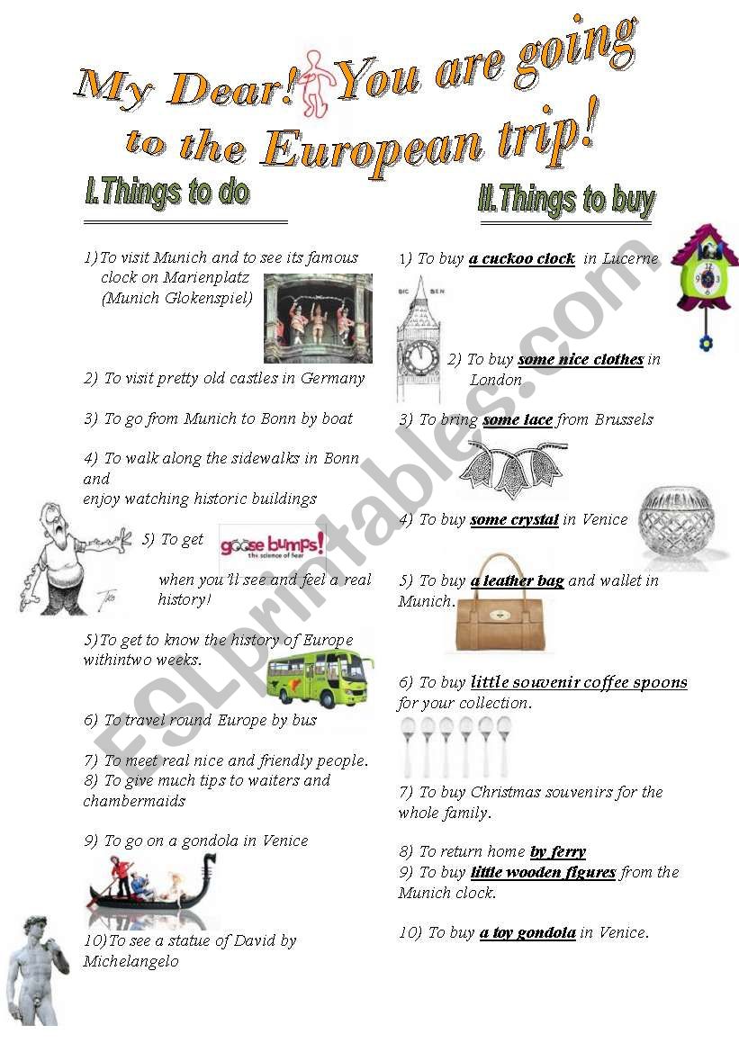 Travels worksheet