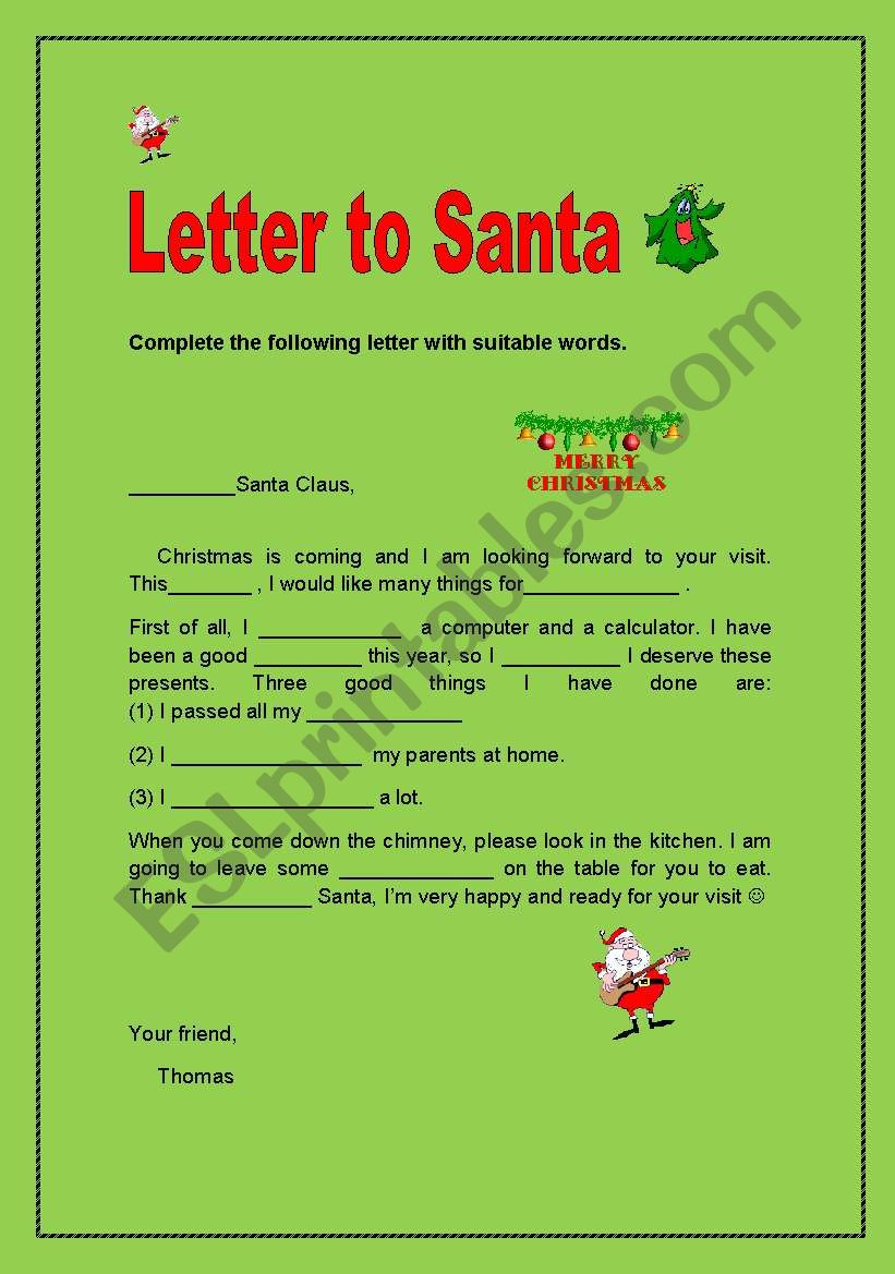 Letter to Santa worksheet