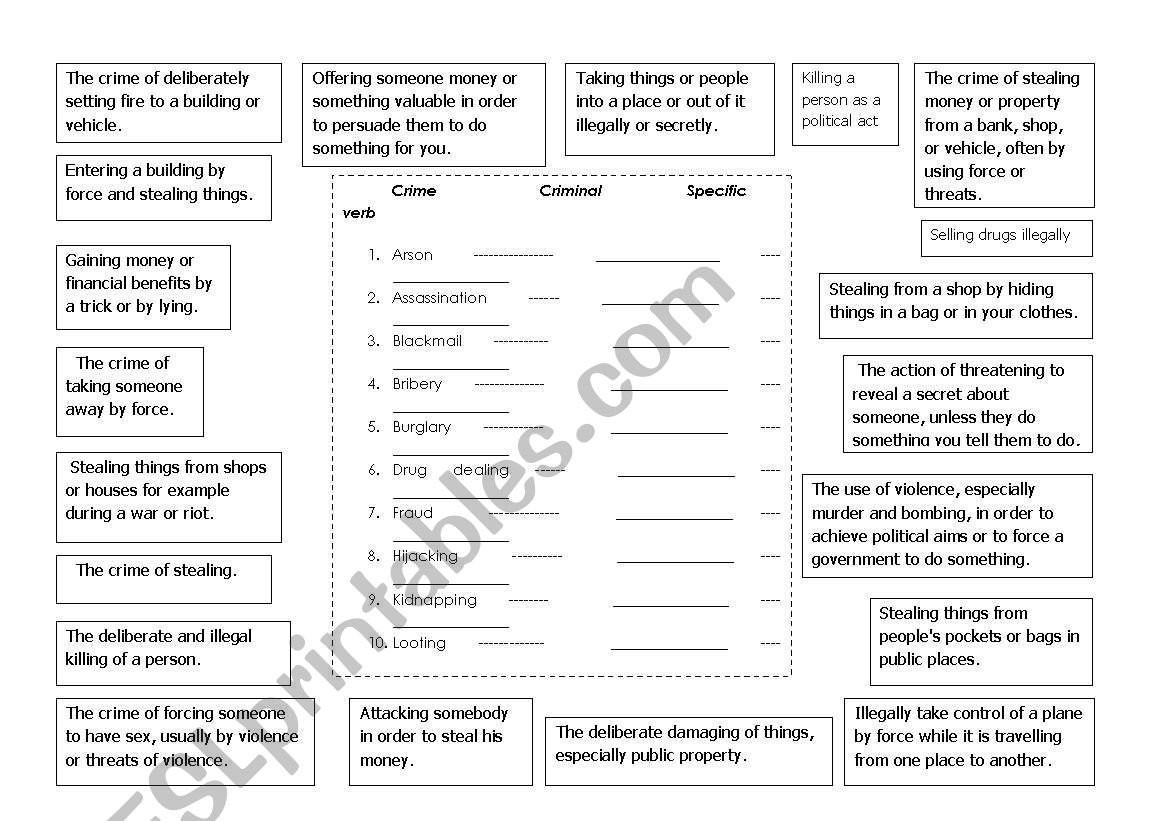 Crime and Punishment worksheet