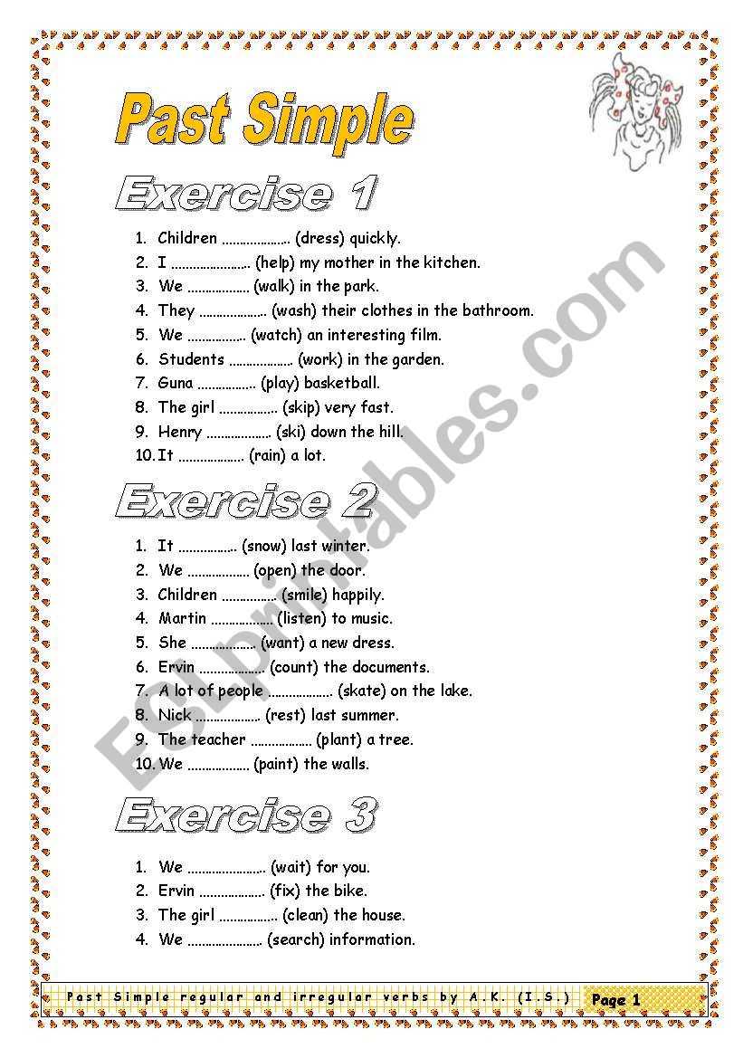3 pages/7 exercises Past Simple (regular and irregular)