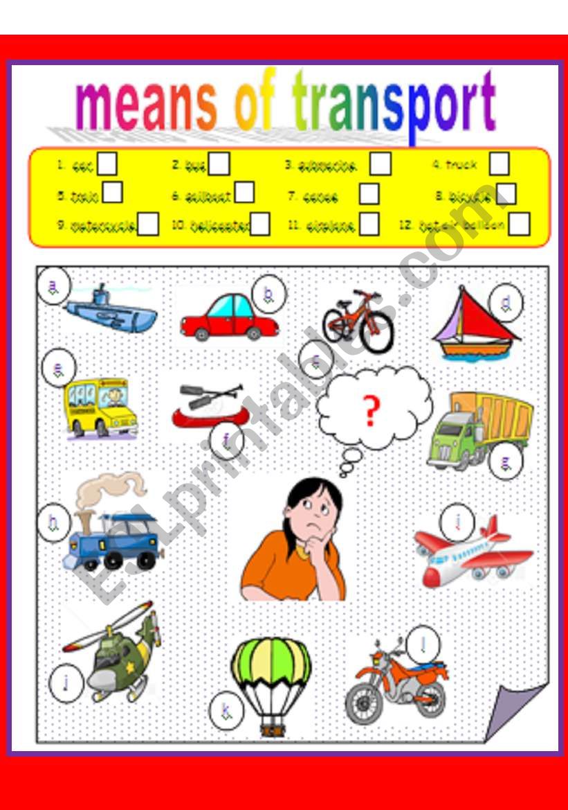 means of transportation worksheet