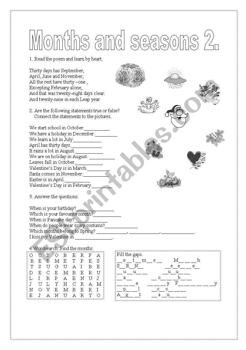 Months and seasons 2/2 worksheet