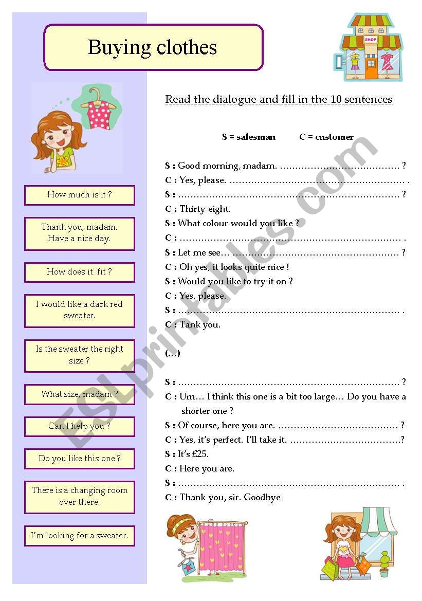 Buying clothes worksheet