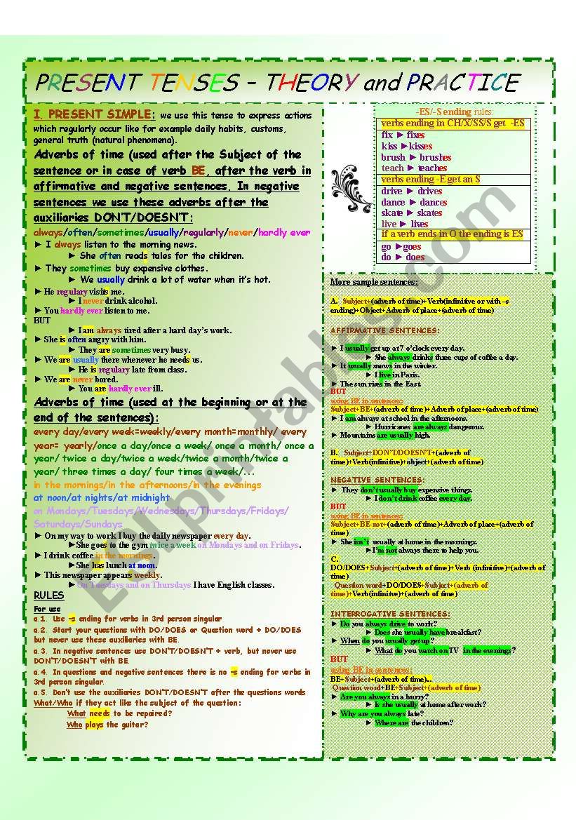 Present Tenses -practice worksheet