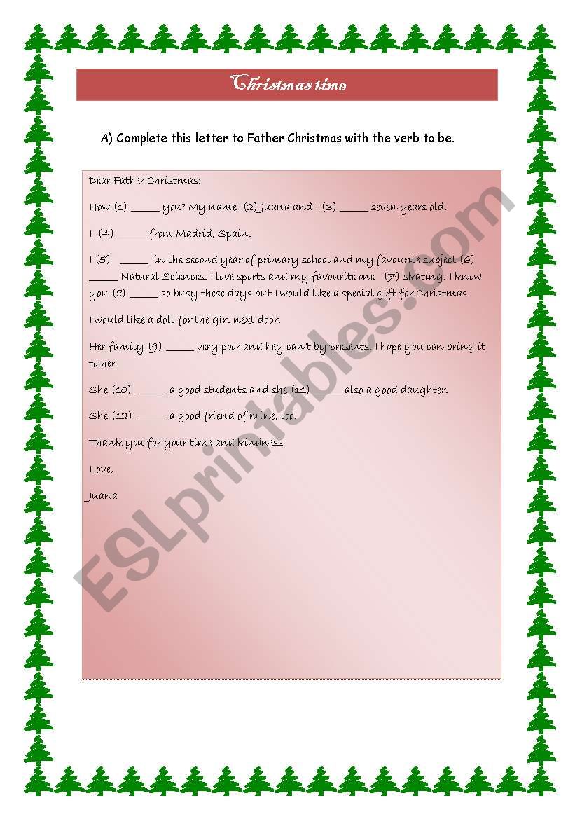 Christmas time worksheet